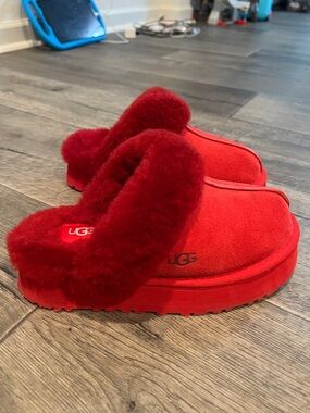 UGG Red Suede Shearling Slip-On Clogs